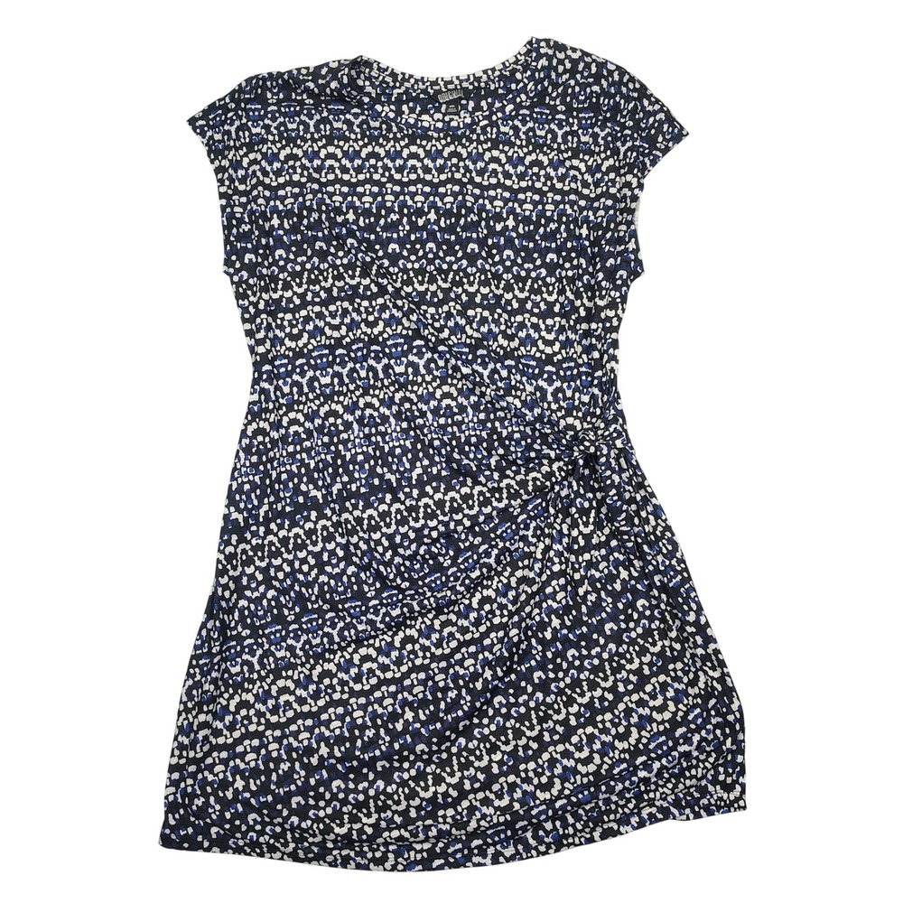 Nicole Miller Dress Women XXL Blue Abstract Knot Front Jersey Knit Short Sleeve